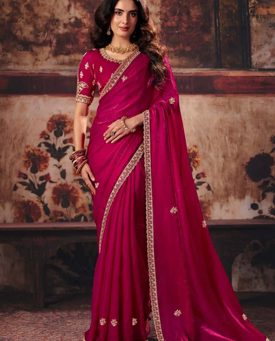 1003 - Hot Pink Designer Style Festive Wear Saree